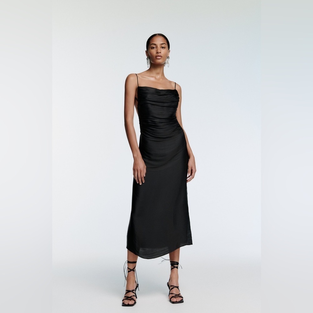 Zara Black Sleeveless Slip Sexy Backless Slip Dress Size Large midi length